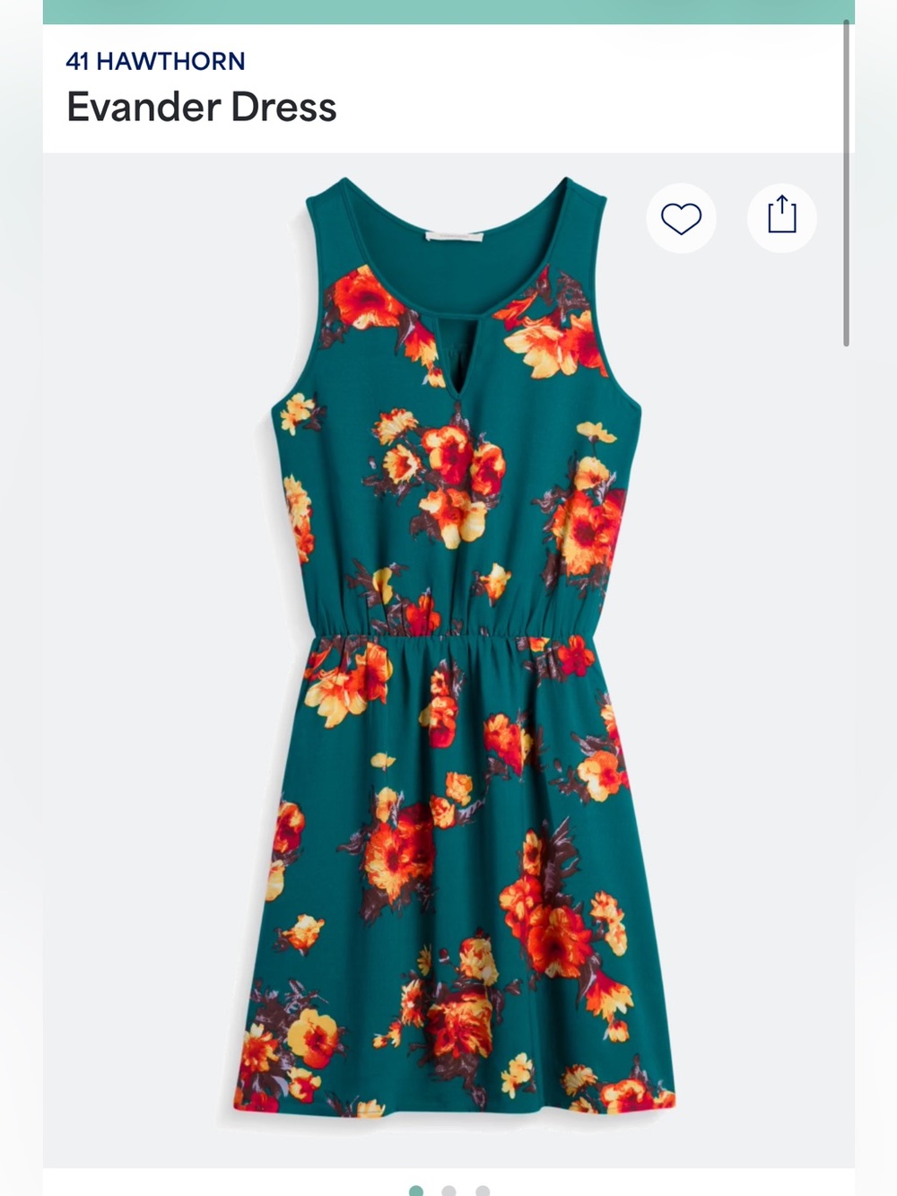 41 Hawthorn Teal Floral Sleeveless Dress with Red and Yellow Blooms